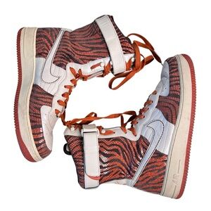 Nike Women’s Air Force 1 High 6” Wedge Sneakers Orange Zebra Print Size 9.5 Rare